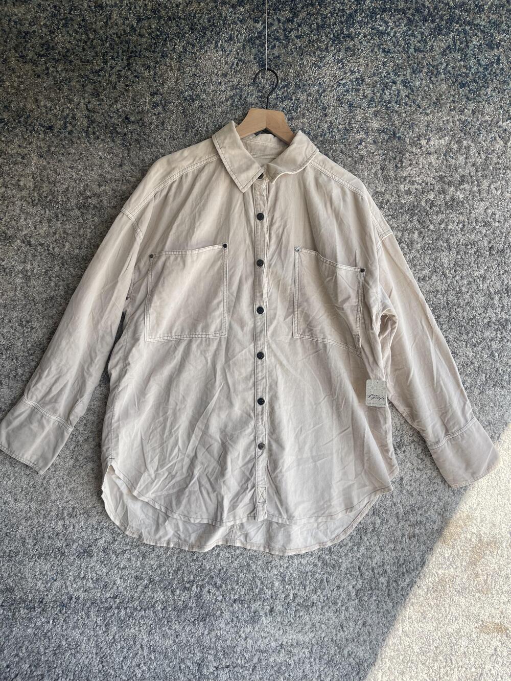 Free People Shirt Womens Medium Oversized Corduroy Champagne Dream Button Up NWT